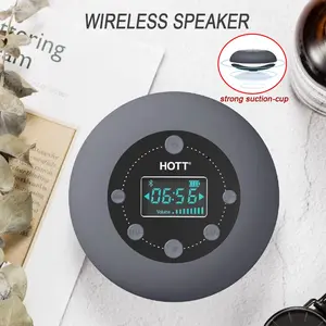 HOTT Bluetooth Speaker with Strong Suction-cup Microphone, FM Radio, Clock Display, Micro SD Card Slot, IPX4 Waterproof Shower Speaker, USB Rechargable, 10 Hours Playtime