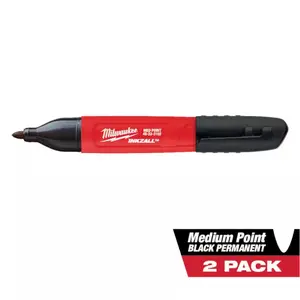 Milwaukee Inkzall Black Medium Point Jobsite Permanent Marker 2-Pack Durable Tip for Rough Surfaces Hard Hat Clip 48-22-3102