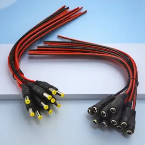 12V DC Power Connector Kit 5.5x2.1mm Male Female Plug Adapter Cable for LED Strip CCTV Camera Driver Power Supply, 5/20/50 Pcs