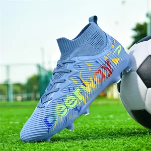 Teen Boys' Mid-Cut Youth Soccer Cleats - PU Upper, TPU Stud Sole, Lace-Up/Slip-On, Breathable Light, Multi-Color Gradient, Indoor/Outdoor Training & Matches,summervibes