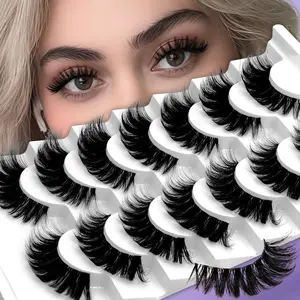 GROINNEYA 7Pairs Ultra Long Fluffy False Eyelashes 15-18mm Fox Eye Lashes Glam Wispy Fake Eyelashes Soft Lightweight Faux Mink Eyelashes With Thin Clear Band Voluminous Multi-Pair Pack Lashes For Dramatic Eye Enhancement,Suitable For Any Occasion And Gift