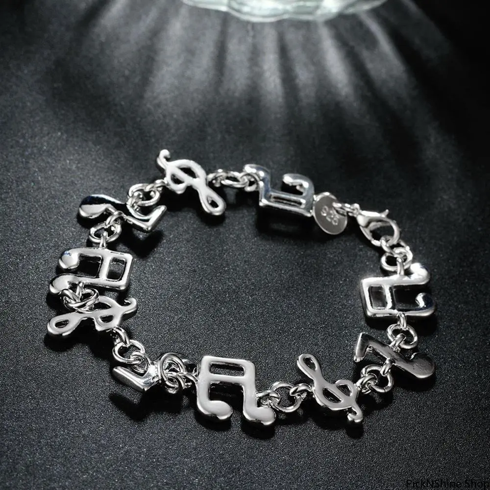 925 Sterling Silver Charm Bracelet for Women with Elegant Music Note Pendant, Fashion Jewelry for Daily Wear, Weddings & Christmas Gifts, Bracelet With Pendant, Charm Bracelets
