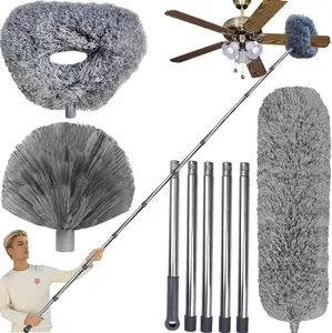 20+ Ft High Reach Ceiling Fan Duster & Cobweb & Corner Brush Duster with 3-14 ft Spliceable Pole Microfiber Feather Duster for Spider Web, High Ceiling, Blinds, Furniture Cleaning Tool Kit