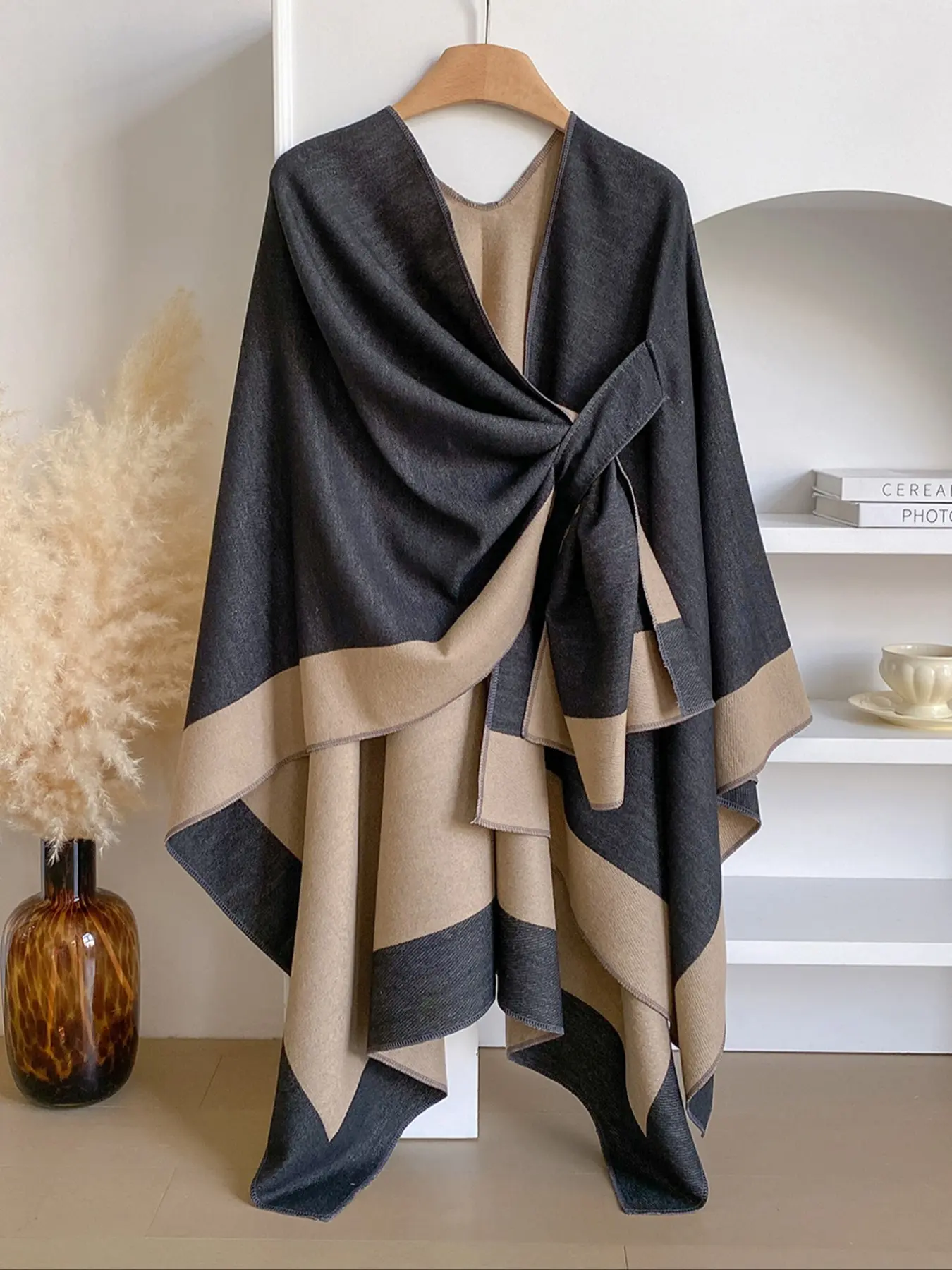 Women's Elegant Shawl Wrap, Versatile Ladies Scarf for All Seasons, Fashion Accessory Soft Warm Loose Knit Shawl, Stylish Plain Design, Knitwear Knitted Shawl