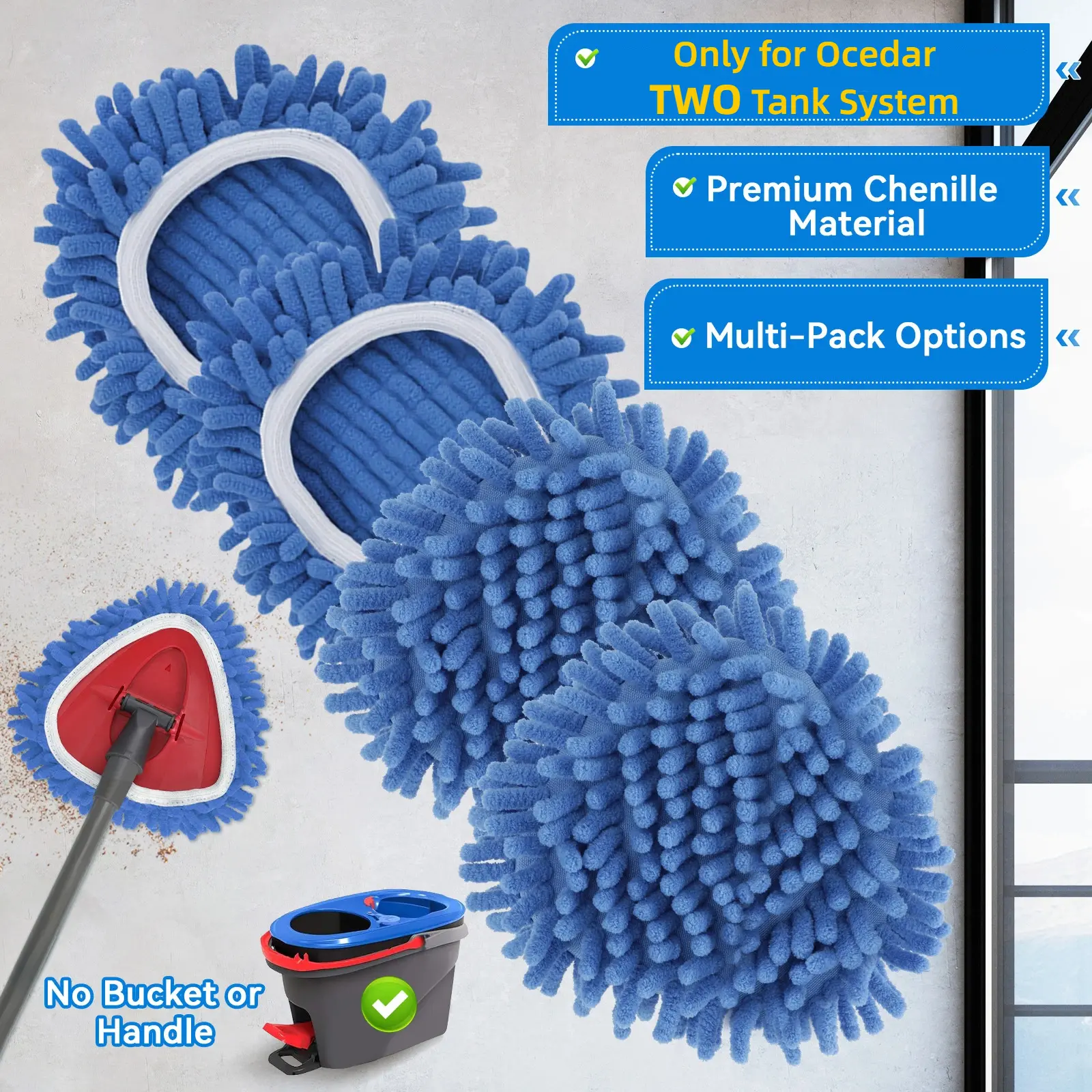 Chenille Duster Replacement Heads for O-Cedar Rinse Clean 2 Tank System 2025 Unique Design Turn Mop into Long-Handle Duster Dry Cleaning Trap Pickup