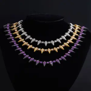 Black Panther Viral Tennis Chain Eye-Catching Glow-In-The-Dark Spike Necklace Geometry Rhinestone Unisex Hip Hop Jewelry 41cm-50cm Modern Versatile Accessories