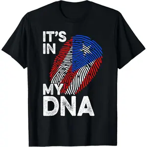 Unisex Cotton T-Shirt with Puerto Rican Flag DNA Graphic, Casual Short Sleeve Souvenir Top, Soft Natural Fabric for Daily Wear