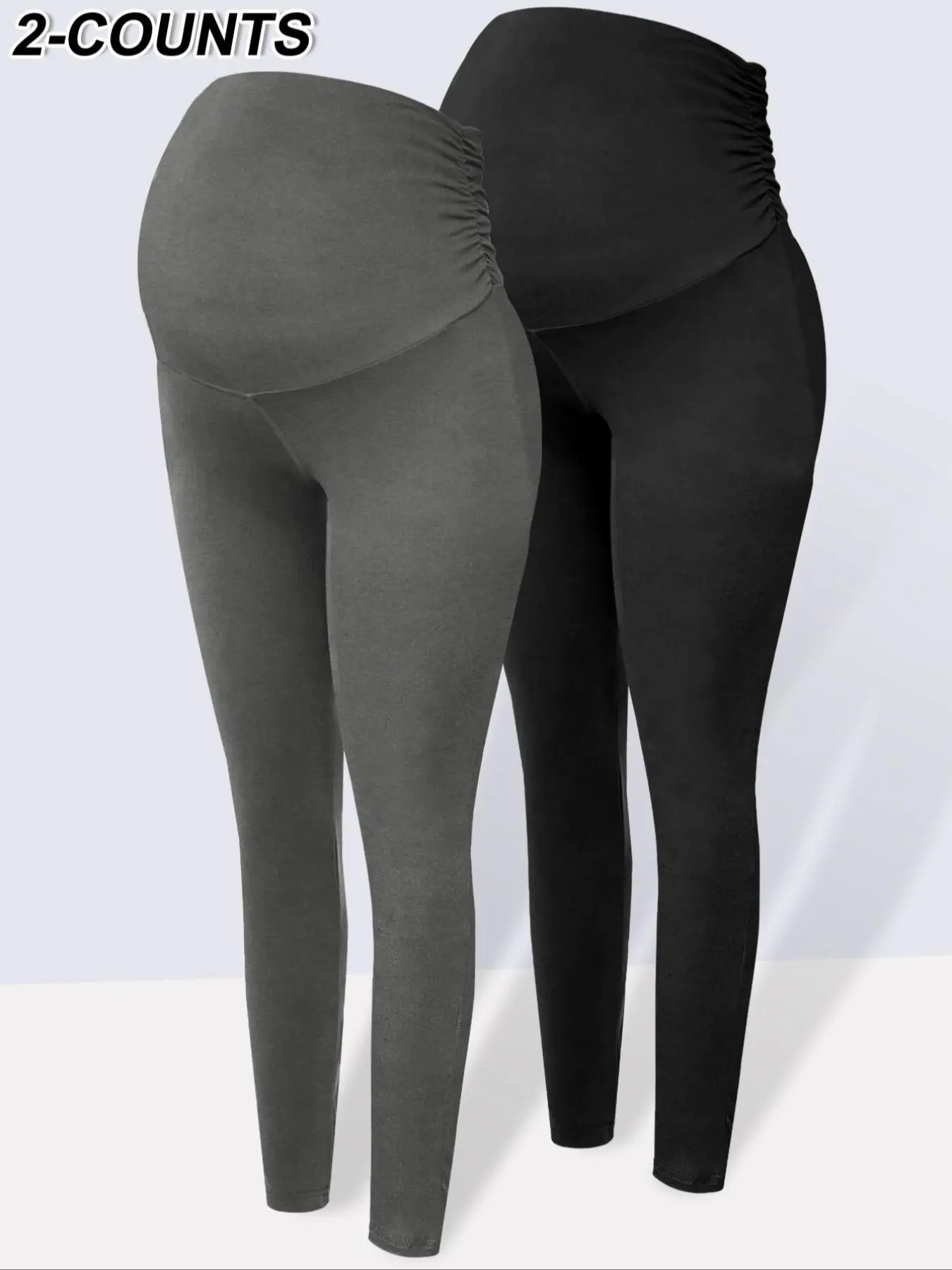 Two-Piece Fall Winter Plain Warm Soft Comfortable Maternity Clothing Pants, High Elastic High Waist Support Side Ruched Pregnancy Casual Sports Pants Pregnancy Clothes