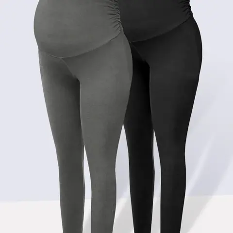 Two-Piece Fall Winter Plain Warm Soft Comfortable Maternity Clothing Pants, High Elastic High Waist Support Side Ruched Pregnancy Casual Sports Pants Pregnancy Clothes