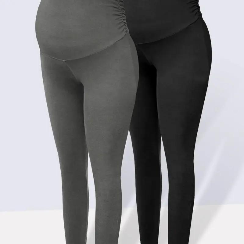 Two-Piece Fall Winter Plain Warm Soft Comfortable Maternity Clothing Pants, High Elastic High Waist Support Side Ruched Pregnancy Casual Sports Pants Pregnancy Clothes