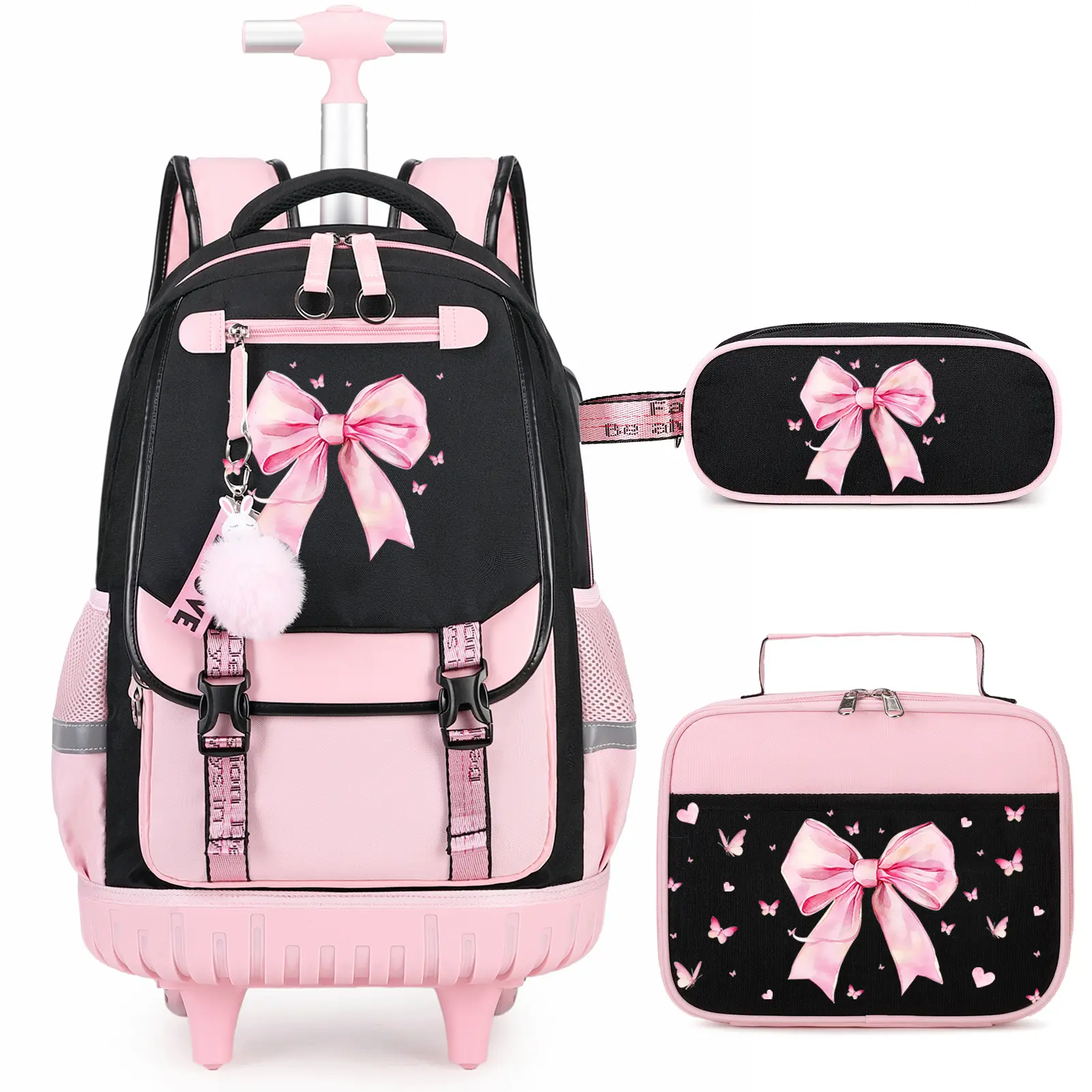 SIMILOVE Girls' Cute Butterfly Theme Kids Backpack Set (Girlsset) - Back to School Shopping Gift with 14oz Insulated Water Bottle, Insulated Lunch Bag, Pencil Pouch, USB Ports, 12-Hour Hot Retention, Backpacks for Girls