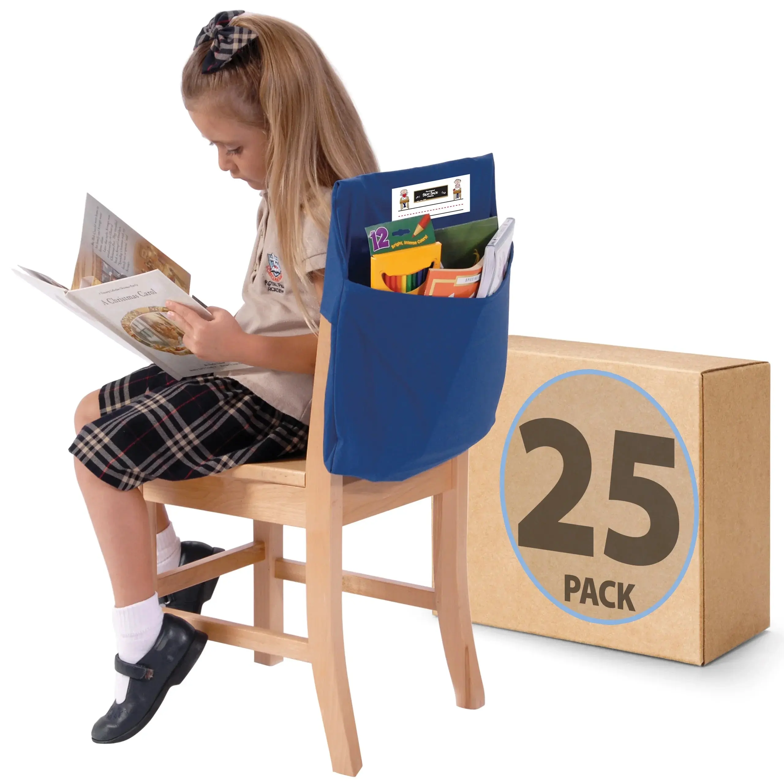 Seat Sack® Single-Pocket Classroom Chair Pockets Set - Flame-Safe Poly-Cotton Multi-Size Bulk Storage Organizers for Unisex Students, Music Room & Home Office