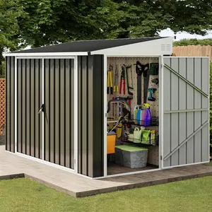 Yitahome 8x4 FT Outdoor Weatherproof Storage Shed, Secure Metal Bike Shed w/Lockable Entry, Garden Storage Solution for Lawn Equipment, Tools, Waste Bin, Dark Gray