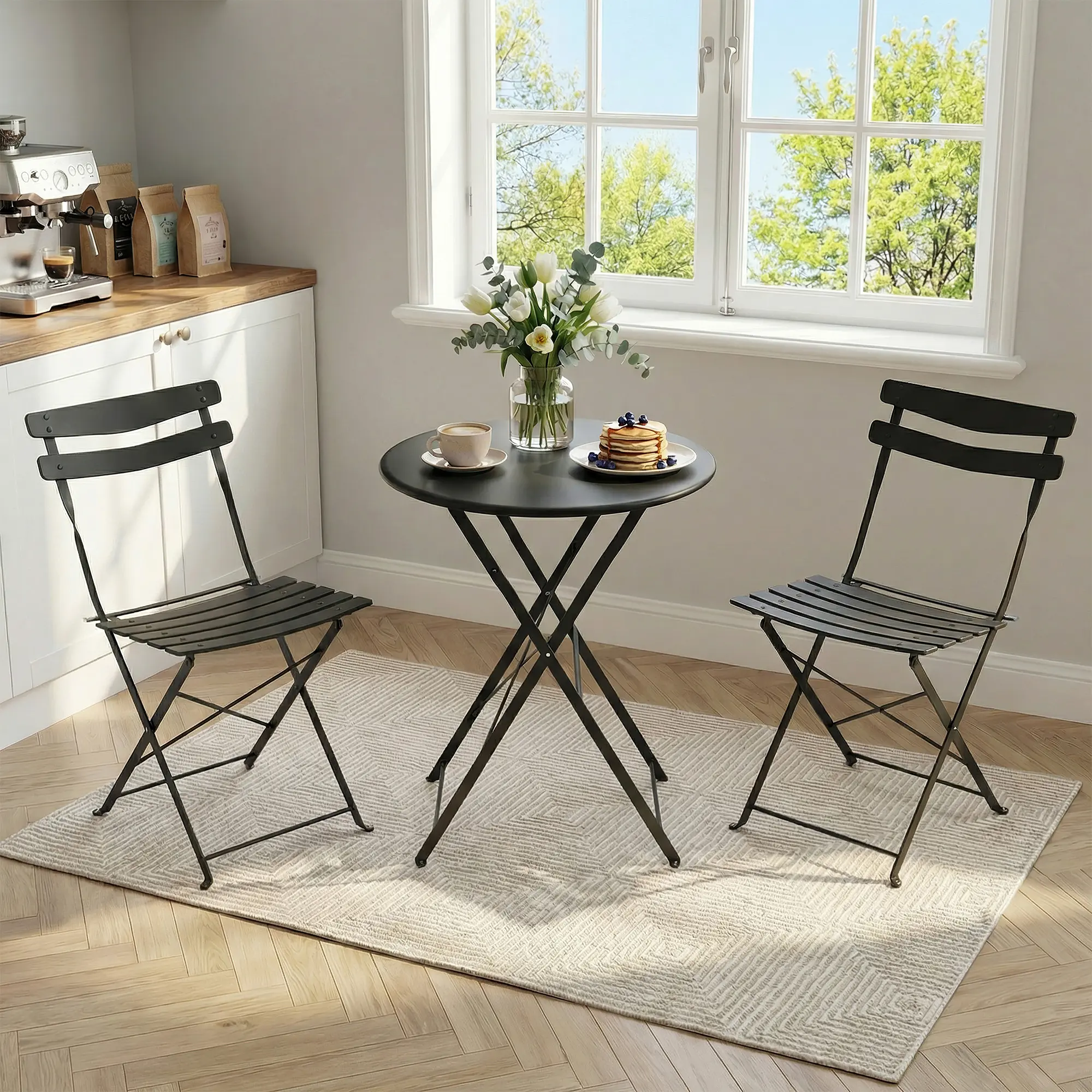 3-Pieces Patio Bistro Set，Bistro Table and Chairs Set of 2 , Folding Design, No Assembly Need, Outdoor/Indoor Outdoor Patio Furniture Set for Balcony Yard Garden