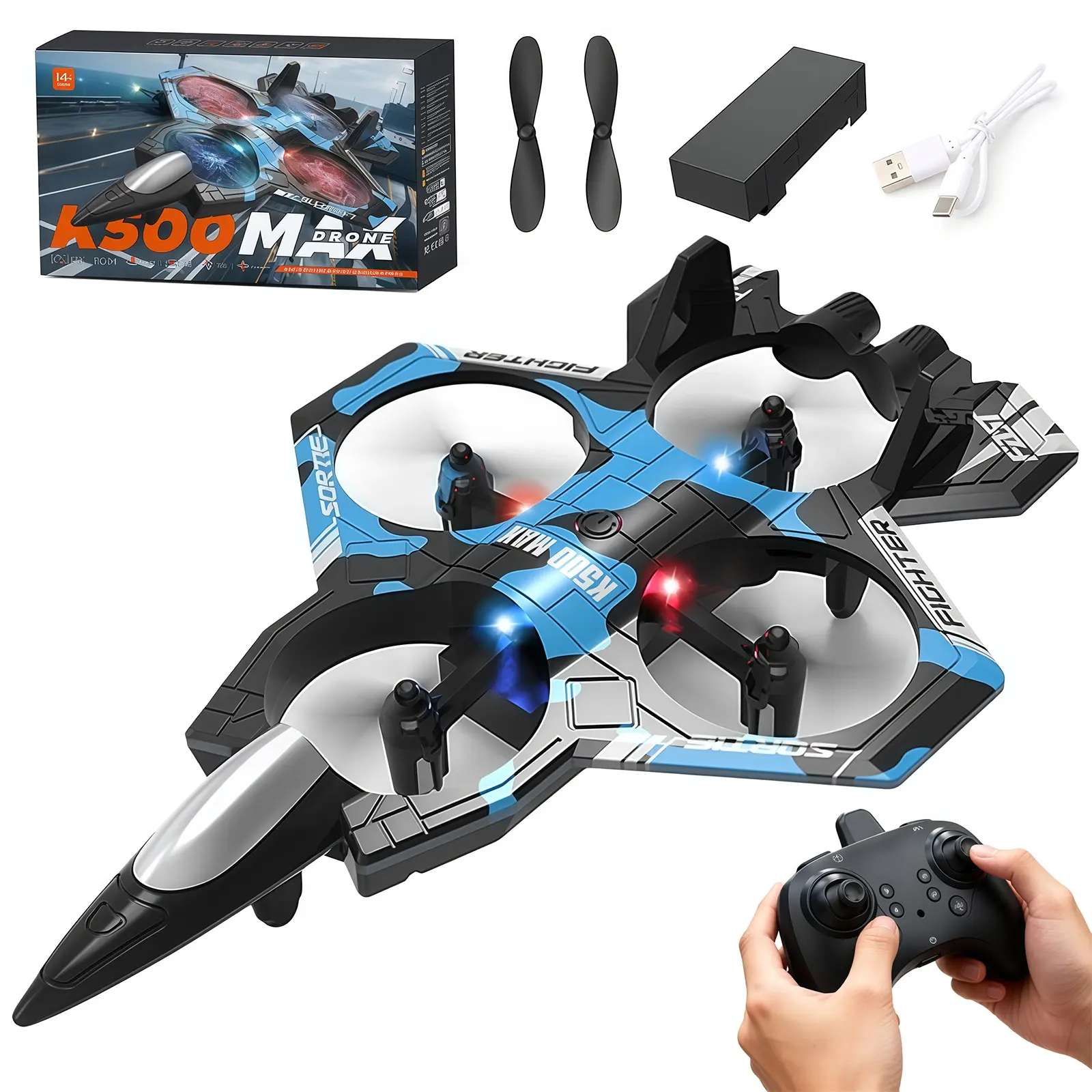 Fighter Jet Style RC Plane Drone - Electronic Drone with Gyro Stabilization, Altitude Hold, Stunt Flips, 360° Surround Flight, Cool Stuff for Teen Boys, Ideal Gift for Beginners, Playful Flying Toys