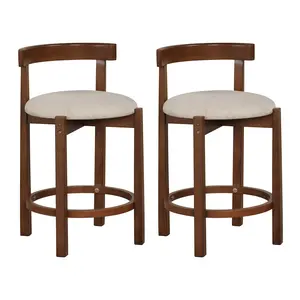 COSTWAY - 24 Inch Counter Height Bar Stools Set of 2 with Backrests and Footrests-Beige