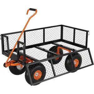 Heavy Duty Steel Garden Cart, 500/900 LBS Capacity 3 in 1 Pullable Garden Wagon with 10" Wheels, for Gardening Soil, Tools, and Plant Transport