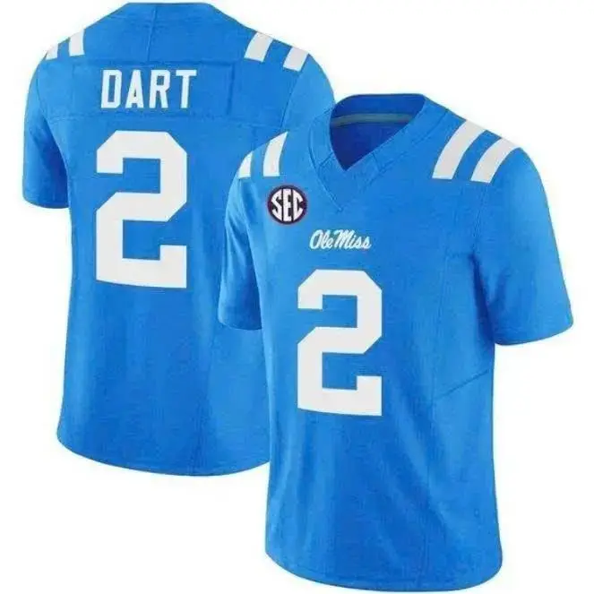 Ole Miss Rebels Jaxson Dart #2 Football Jersey - Blue SEC College Football Fan Jersey Game Day Shirt Unisex, Football Fan Apparel Lightweight Mesh Sports Shirt