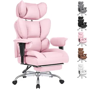 Big and Tall Home Office Desk Chair, Gaming Computer Chair, Executive Ergonomic Chair with Footrest, High Back Reclining, Adjustable Armrests and Comfy Lumbar Support, PU Leather