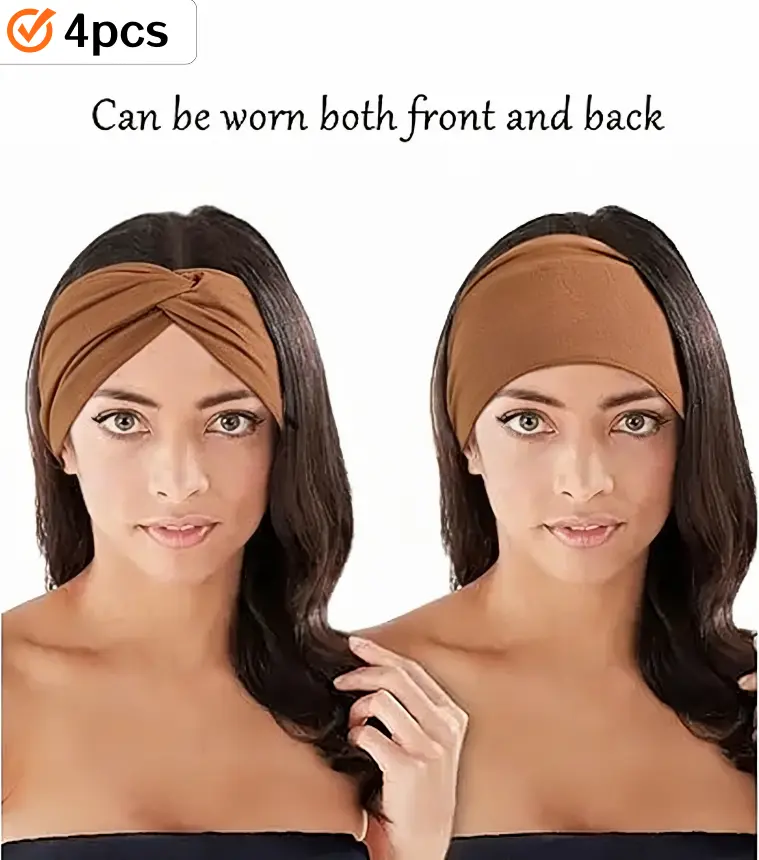 Women's 4-Pack Knotted Turban Headbands - Vintage Wide Soft Polyester Elastic Head Wraps, Cute Breathable Wear Accessories for Women, Versatile Daily Outfit Hair Accessory, Cute Accessory