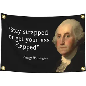 Washington Stay Strapped or Get Clapped 3x5Ft Flag Cool Funny Durable Tapestry for Wall Hanging Man Cave College Dorm and Outdoor Decoration Banner