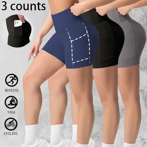 Lume Sport Women's Pocket Cycling Shorts 3 Pack, High Waist Tummy Control, Comfortable and Breathable Soft Fabric, Yoga Fitness Sports Leggings