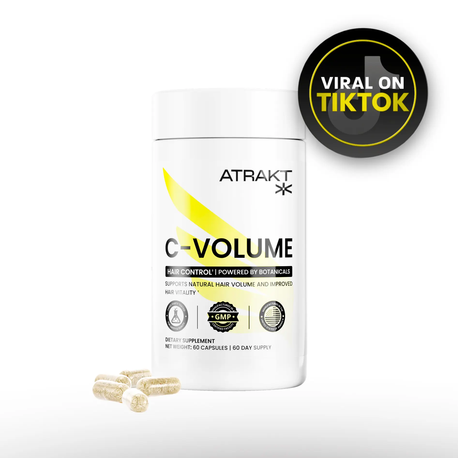 C-VOLUME Daily Hair Formula – ATRAKT - 60 Veggie Capsules – Hair Support – Natural Hair Health Supplement - Dietary Supplement