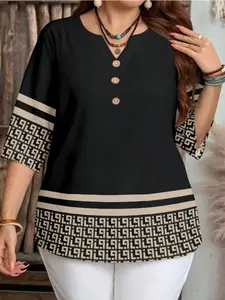 Plus Size Women's Vintage Floral Button Front Short Sleeve Shirt, Summer Casual Blouse, Boho Style, Bohemian, Rural Vacation Fashion