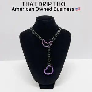 ThatDripTho Heart & Moon Pendant Slip Chain Necklace for Women & Men, Adjustable Punk Rock Lariat Y-Necklace, Handmade Fashion Jewelry for Holiday Parties, Daily Wear, Birthday Gifts, New Year Gift, Special Occasions