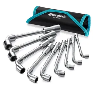 #Summervibes DURATECH L-Type Pipe Perforation Elbow Wrench Set, L Shaped Hex Socket Wrench Set, Metric, 9-Piece, 8-19mm, Chrome Alloy Steel, 6 Point, with Rolling Pouch