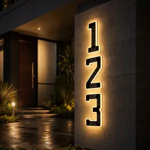 6.7 Inch Solar Powered Light Up House Numbers for Outside, Waterproof LED Backlit Illuminated Modern Exterior Address Number Signs for Home Yard Outdoor sunset lamp room