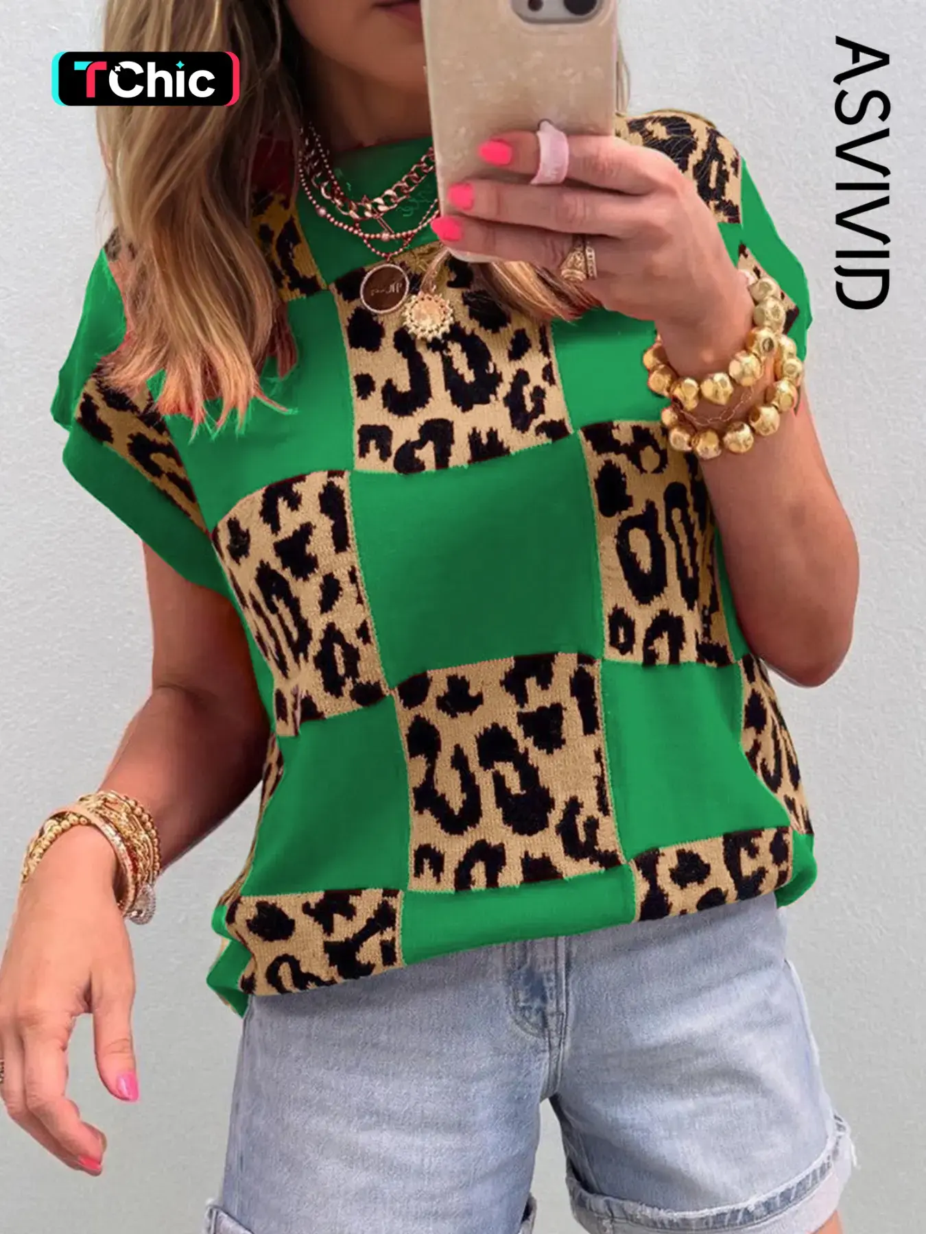 Women's Casual Leopard Checkered Chessboard Knit Vest Top, Sleeveless Sweater Back, All Seasons Fashion Style, Comfortable and Stylish, Fit