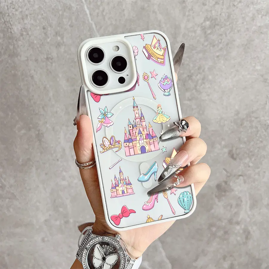Cute Princess Castle Doodle Magnetic Snap Case for Sam iPhone 17/16 Pro Max 15 Pro 14 13 12 Mini 11 XR XS Plus SE Shockproof Slim Protective Cover
