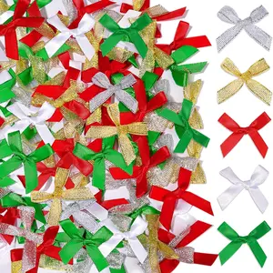 Mini Bow  Wrapping Ribbons - 50 Pack, 5 Colors (Red, Green, , , White), Small Bow Ornaments for Crafts, Tree Decor & Gifts