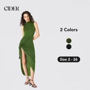 Cider [2 colors, size 0-26] Side Slit Tie Knot Dress