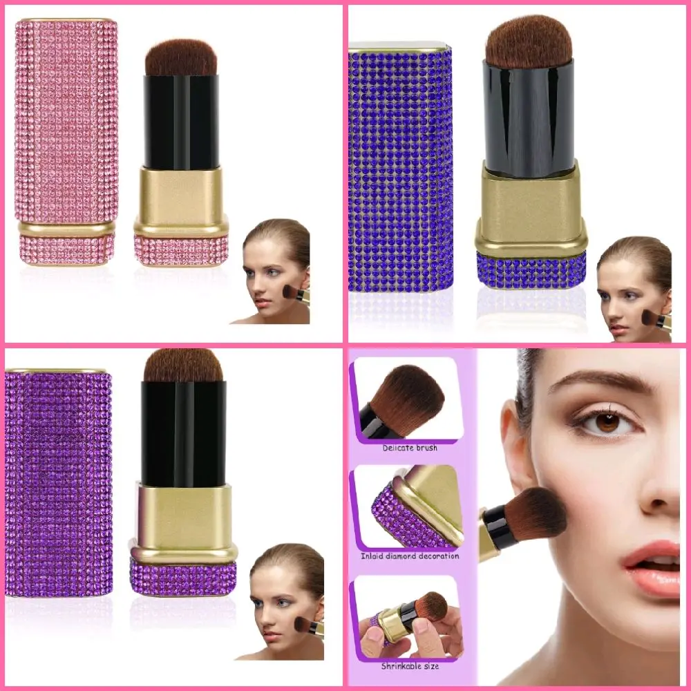 Retractable Blush Brush, Bling Diamond Makeup Brushes, Retractable Foundation Blusher Face Powder Cosmetic Tool, with Cover - Adjustable(1Pcs)