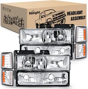 Nilight Headlight Assembly Compatible with 1994 1995 1996 1997 1998 Chevy Silverado Tahoe Suburban C10 C/K 1500 2500 3500 Replacement Headlamp Chrome Housing Amber Reflector Bumper Corner Lamp v8 raptor valance lights switchback leds