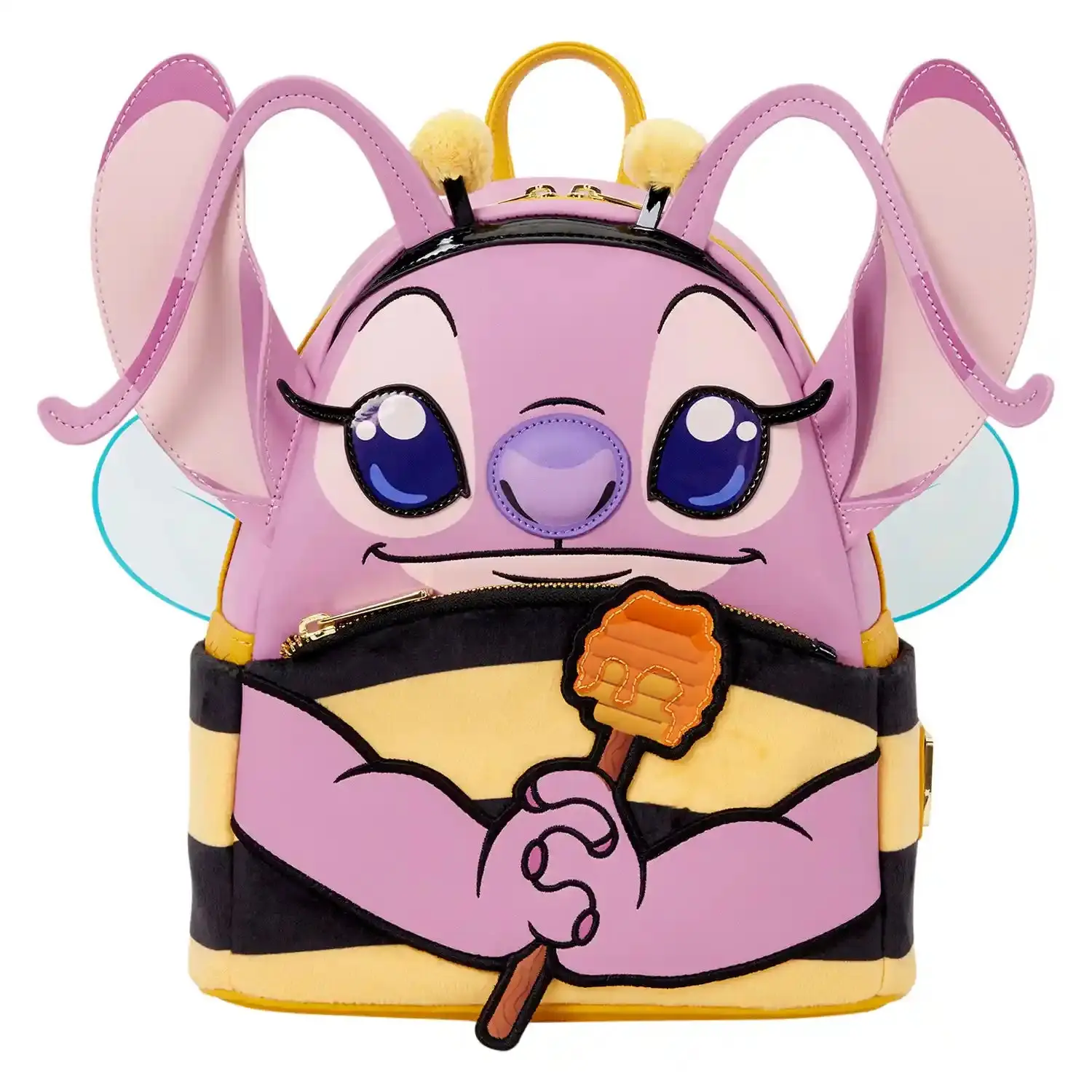 Loungefly Disney Angel Bumblebee Cartoon Character Holographic Embroidery Cosplay Mini Backpack for Adults, 9” w x 10.5” h x 4.5” d