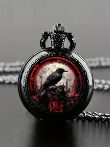 Vintage Flip Cover Pocket Watch with Colorful Patterns, Stylish Trendy Men's Quartz Watch for Necklace Decoration