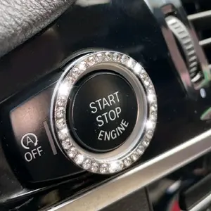 Premium Car Start Stop Engine Button Cover with Rhinestone Trim for Enhanced Style and Functionality