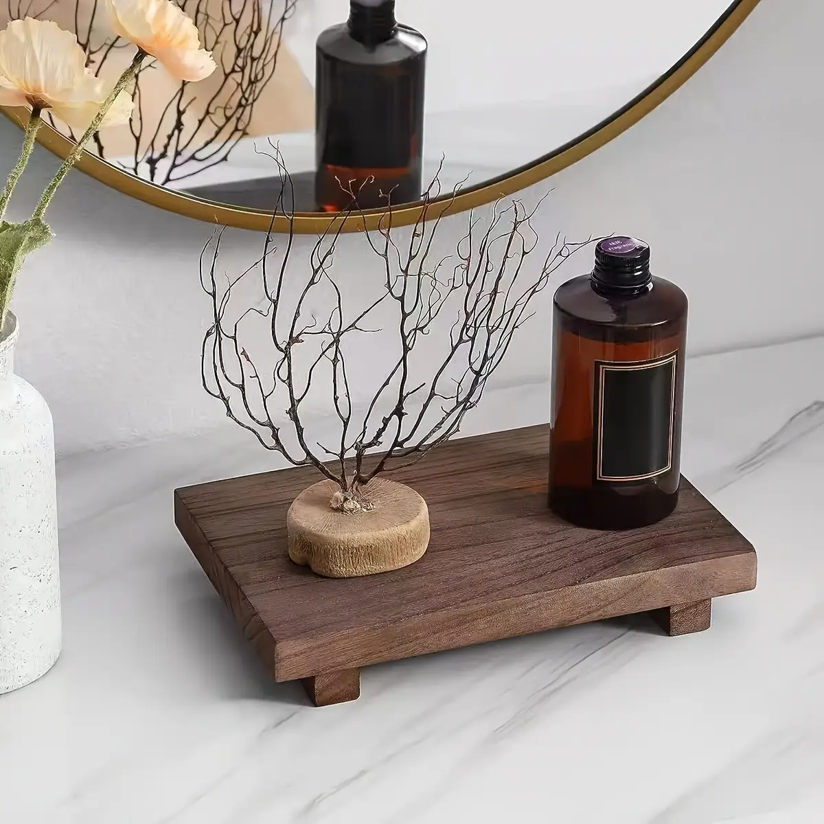 Natural Patterned Bathroom Cabinet, Vanity Tray, Home Display Tray, Storage Tray, Bathroom Organizer, Soap Tray Rack, Plant Vase Decoration Rack, Bathroom Accessories Organizer, Restroom Organizer