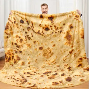 Fun Oversized Thick Tortilla Style Fleece Blanket, Soft Warm Polyester Throw with Mexican Tortilla Pattern, Perfect Gift for All Seasons