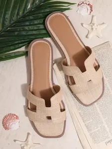 Women's Fashionable Solid Color Open-Toe Flat Sandals – Versatile & Comfortable