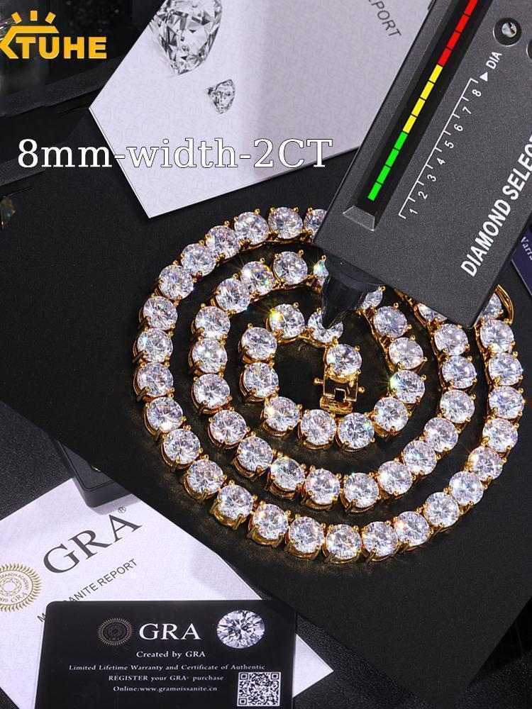 TUHE Unisex Moissanite Tennis  Necklaces VVS1 Moissanite Tennis Necklace  Silver For Men Women Pass Diamonds Test