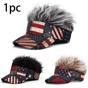 Patriotic Flag Style Wigs Hat, Adjustable Baseball Cap for Men and Women, Sun Protection for Independence Day and Golfing