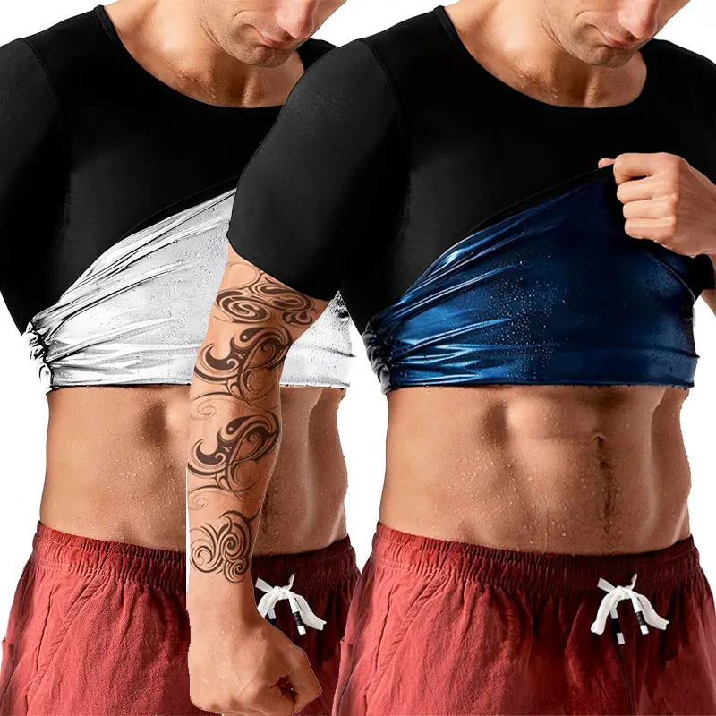 Cattibor Men's Neoprene Compression Sports Top, Fitness Vest Shirt, Quick-Dry Thermal Shapewear for Gym & Weightlifting, Short-Sleeve Athletic Fitness Top, Exercise Activewear Activewear Workout Gear, Unisex Fit