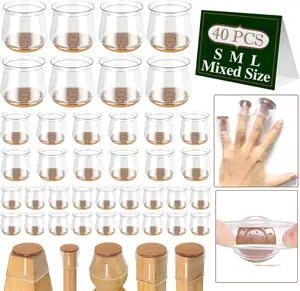 40 Pieces Chair Leg Floor Protectors for Hardwood Floors, Felt Furniture Pads, Silicone Sock Covers, Chair Leg Caps, Floor Protectors.