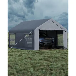 Gaomon 12x20 ft Metal Frame Carport (240 sqft), Self-Install Outdoor Shelter with 200 g PE Tarp, Roll-Up Doors, 4 Windows, for Full-Size Pickups, SUVs