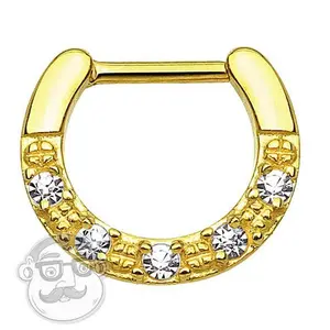 16G Paved CZ PVD Gold Stainless Steel Septum Clicker