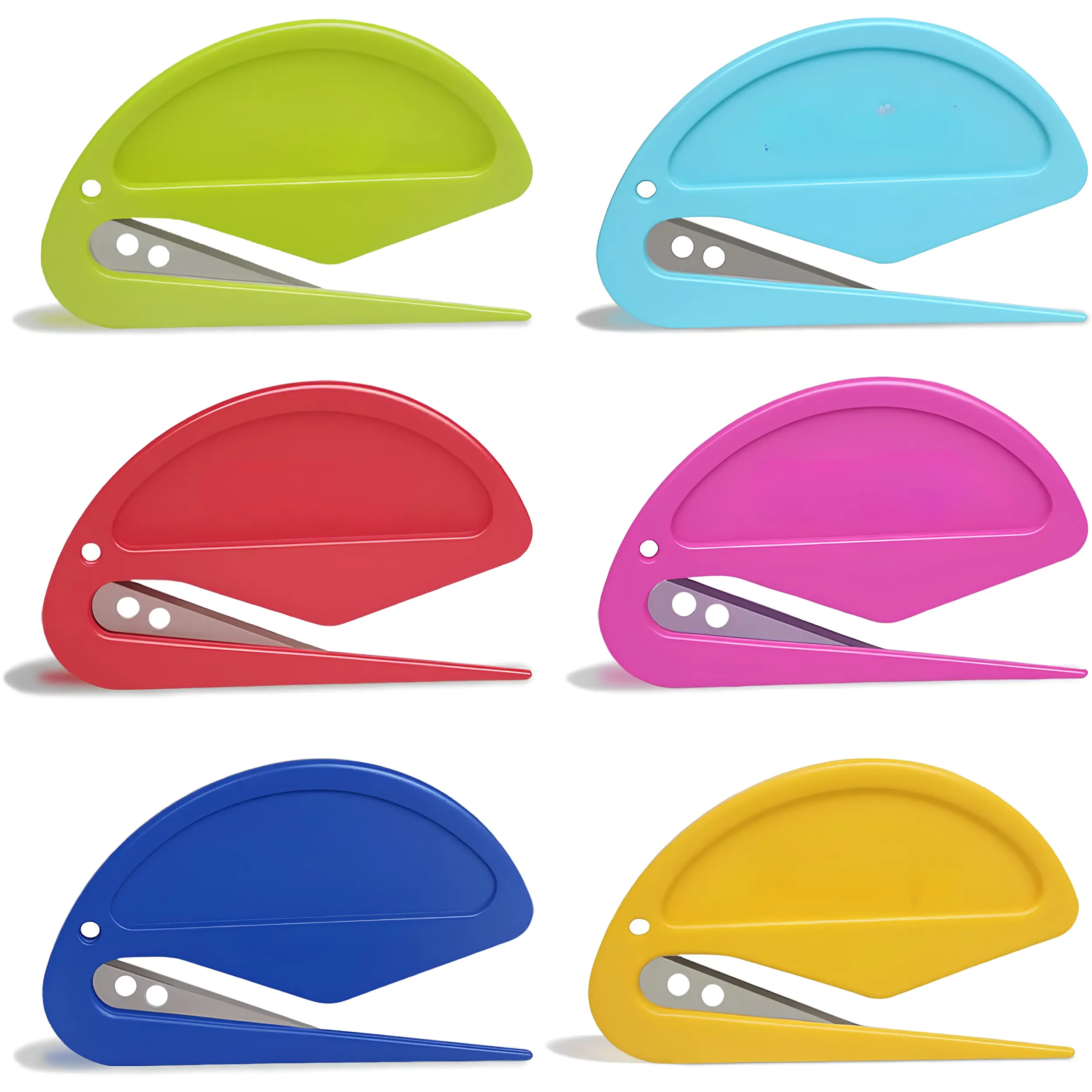 6 Pack Safety Letter Openers Ergonomic Envelope Slitter with Hidden Stainless Steel Blade, Mail & Package Opener for Office, Home & Business, Safe Paper Cutter for Envelopes, Parcels & Documents, 6 Colors